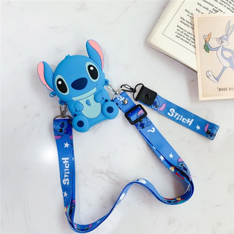 Disney Stitch Silicone Coin Purse para crianças, figura Anime fofa, bolsa de ombro Chip e Dale, bolsa de mensageiro estudantil, presentes da moda