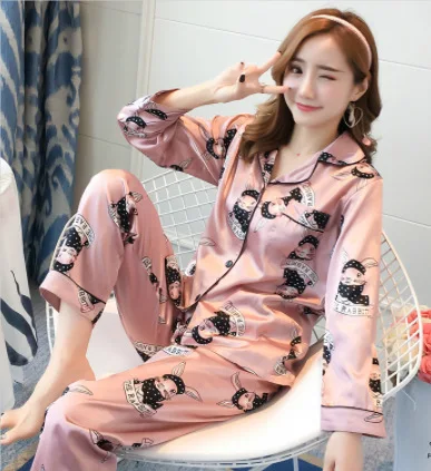 Kupokasi Trendy Women Pajamas Sets Autumn Long-sleeved Trousers Cute Cartoon Cardigan Homewear Suit Kawaii Pajama Sleepwear