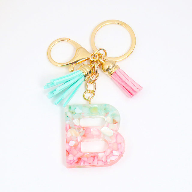 Acrylic Letter Keychains English Alphabet Crystal Women Key Chains Ring Tassels Keyring Holder Pendent Gift Accessory