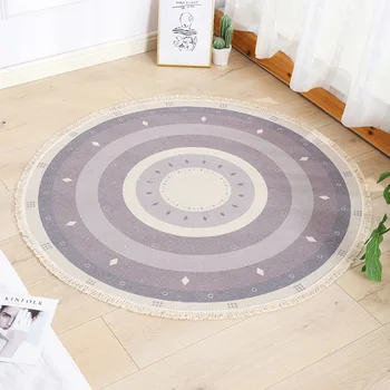 

Round 70cm Cotton and Linen Tassel Woven Carpet Floor Mat Door Bedroom Tapestry Decorative Blanket Footcloth Living Room Carpet
