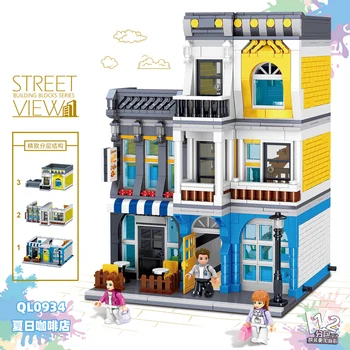 

QL0934 City street view Summer coffee shop set Creator Architecture Building Blocks Toys for Children Birthday Gifts 1278PCS