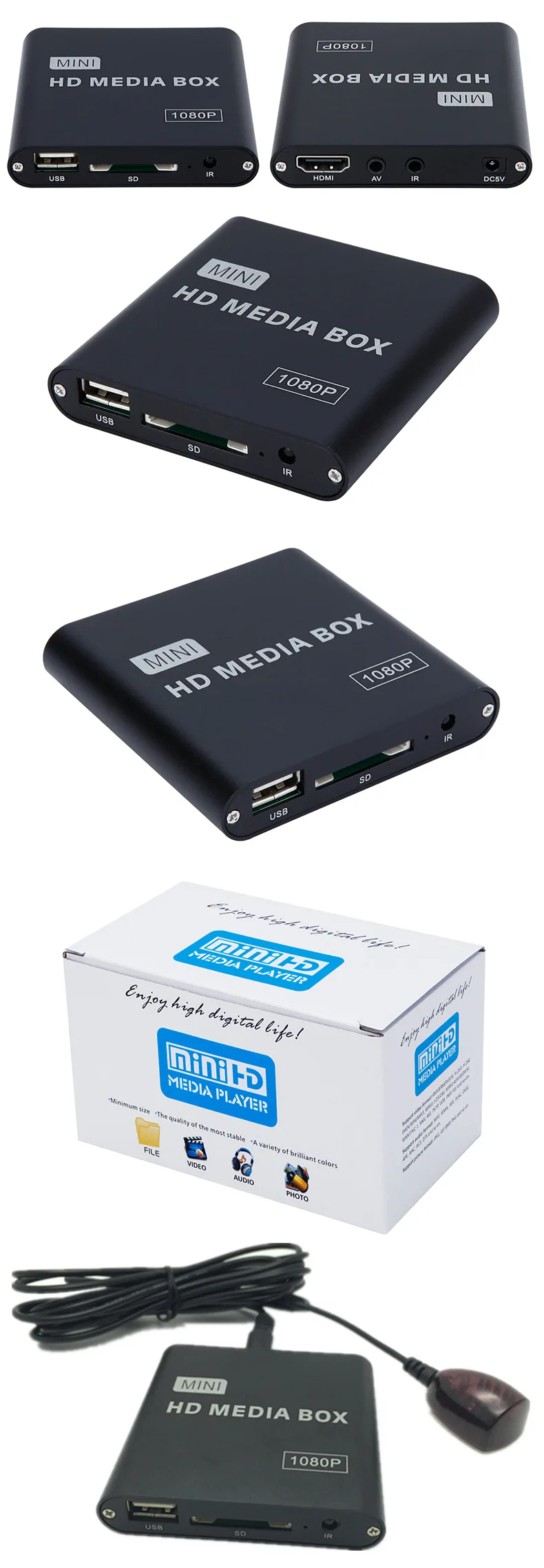 REDAMIGO HD 1080P Мини Автомобильный медиаплеер для автомобильного центра HDD U диск мультимедийный плеер с автомобильным зарядным устройством IR удлинитель HDMI AV SD/MMC
