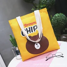 Микро для корейского стиля милый напечатанный коричневый медведь Одна сумка тканевая через плечо студенческий универсальный большой объем экологически чистый S