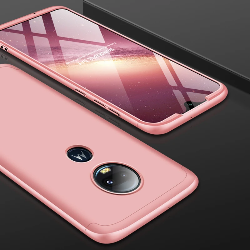 360 градусов чехол для Motorola Moto G7 G6 G5S Plus чехол 3 в 1 Жесткий PC защитный матовый чехол для Moto G7 G6 G5SPlus - Цвет: Розовый