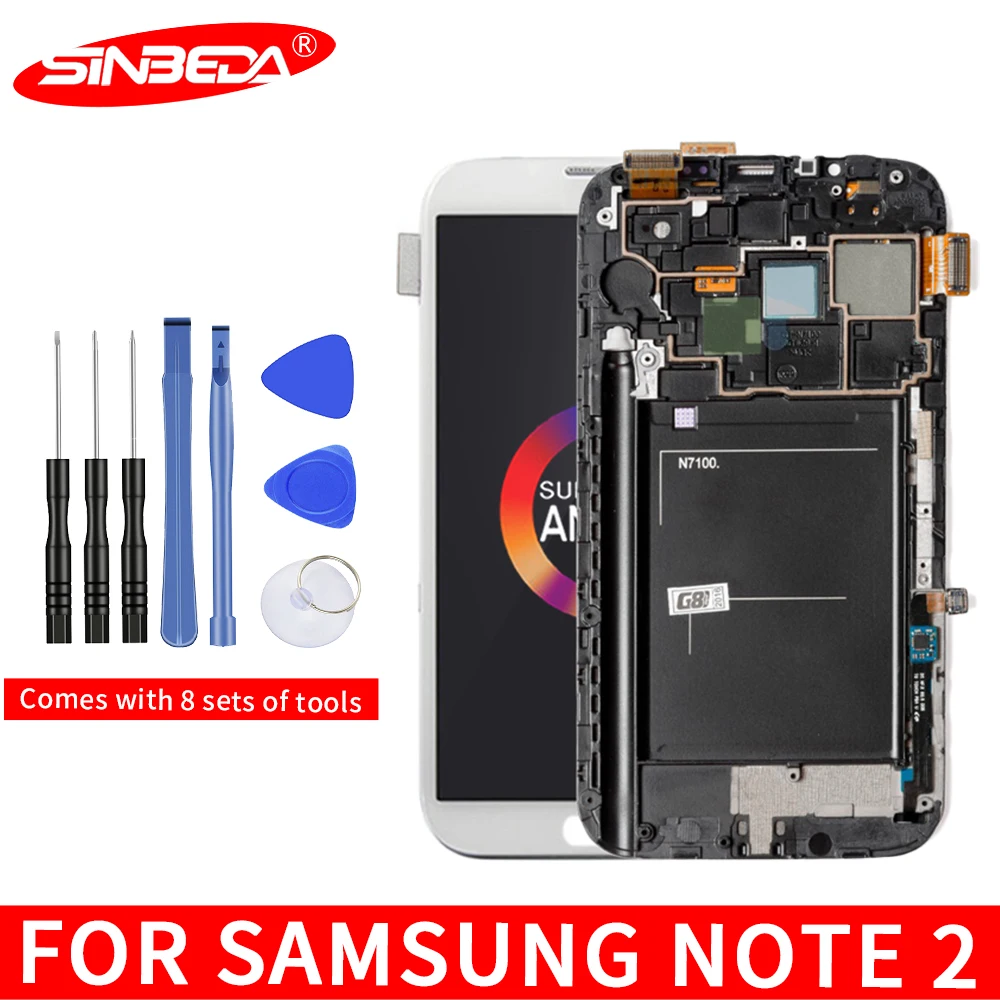 

5.5"Super AMOLED For SAMSUNG Galaxy Note2 LCD Touch Screen with Frame Digitizer For SAMSUNG Note 2 Display N7100 N7105 i317 T889