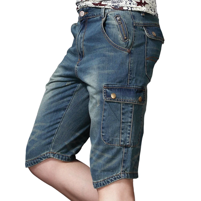 Summer Fashion Men's Denim Cargo Shorts Zippers Multi Big Pockets