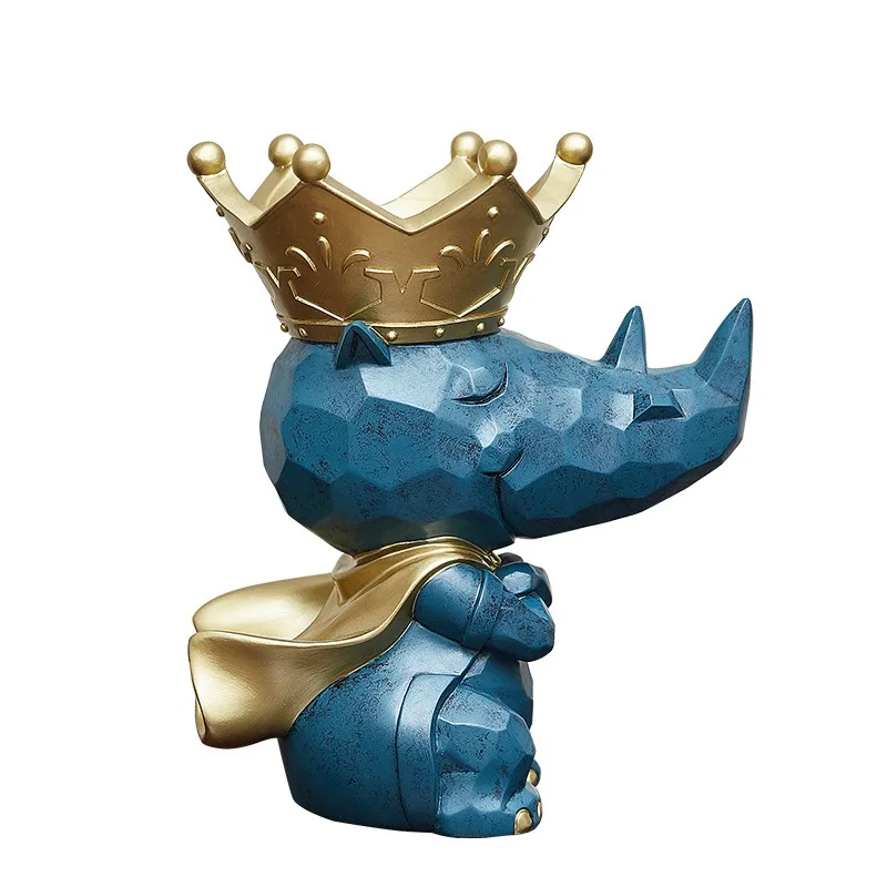 Creative Geometry Rhinoceros Snacks Holder Phone TV Remote Control Key Holder Home Decoration Storage Box Best Gift R2451 - Color: Blue