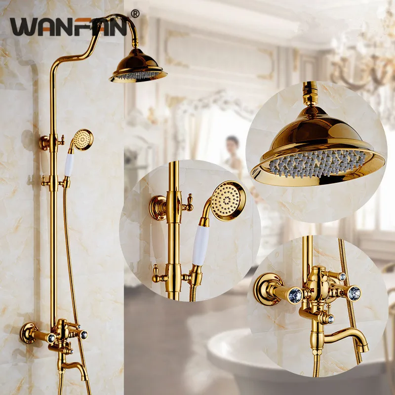 Shower Faucets Golden Bathroom Faucet With Hand Nozzle for Mixer Rainfall Top Spray Attachment On The Crane 2052K | Обустройство дома