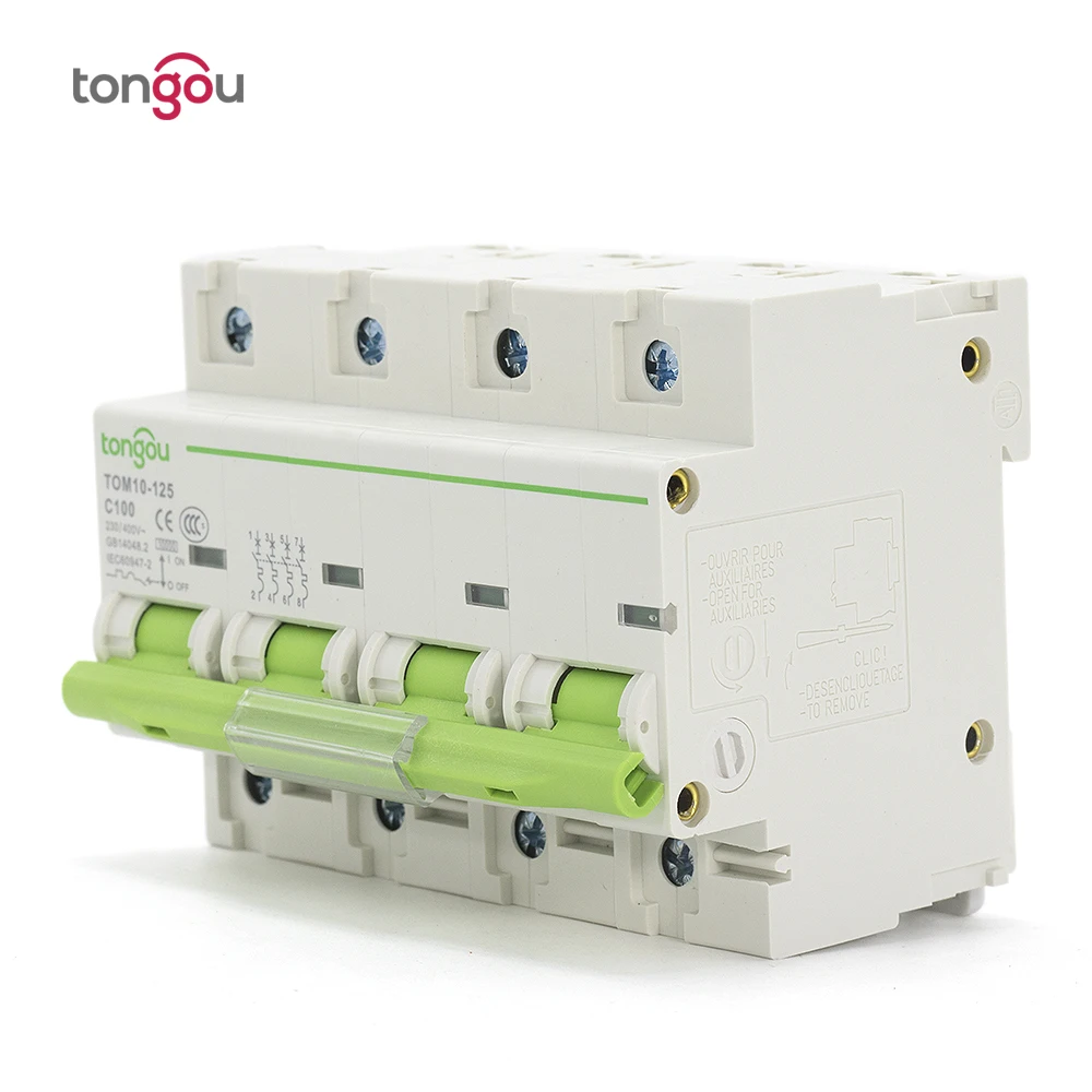 TOM10 4 Pole 80A 100A 125A 108 mm AC 110V/220V/415V~10KA High Breaking Capacity Curve C Miniature Circuit Breaker