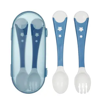 

2pcs Infant Baby Spoon Fork Set Convenient Practical User-friendly Design Bendable Toddler Feeding Tableware Cutlery w/Box