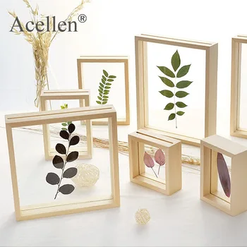 

1pc Double Sided Picture Album DIY Plant Specimens Wood Frame Baby Book Memories Photo Albums Wedding Room Desktop Decoration