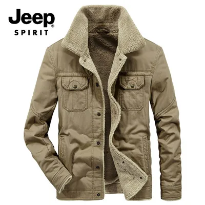 JEEP SPIRIT/Высококачественная зимняя куртка для мужчин, Толстая теплая шерстяная ветровка с подкладкой, зимнее пальто для мужчин, плюс размер, M-4XL, Брендовая верхняя одежда для мужчин - Цвет: Хаки
