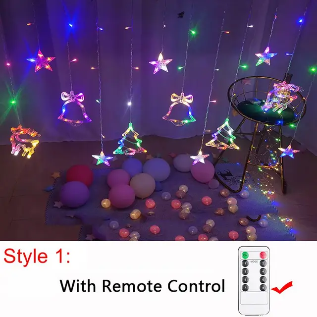 LED Christmas String Lights Garland Fairy Lights Star Lamp Outdoor Curtain Decor for Party Holiday Wedding New Year Decoration multicolor 1 remote