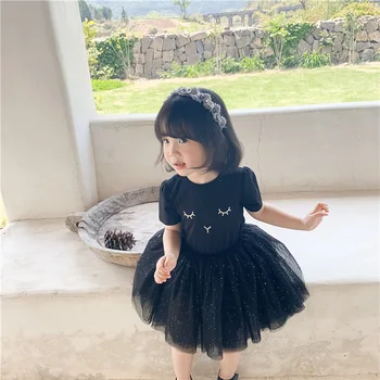

summer baby dresses rabbit ears design sweet pink black color kids girls dress