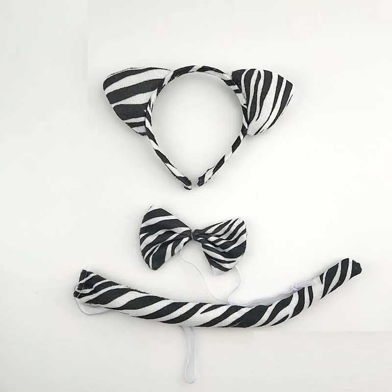 Women Boy Girl Zebra Headband Tail Tie Paw Gloves Animal Cosplay Costume Set Kids Adults Party Halloween Christmas