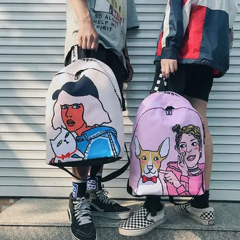 

Brand Original Design Personality Printing Bag Female High School Students Simple Joker Trend Backpack
