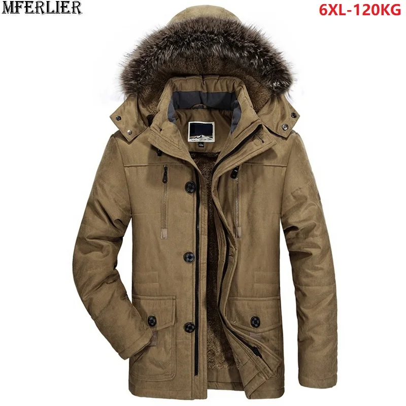 

winter cotton warm fleece parka hooded Men pockets Military style Jackets plus size 6XL 7XL man zipper parka Windproof Coat 54
