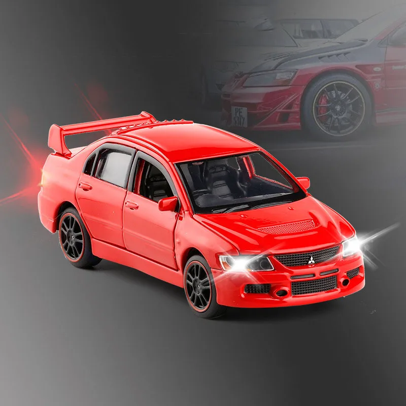 1/32 Mitsubishi EVO 9 IX Sports Cars Toy Alloy Die Cast Metal Casting Sound Light Model Toys Car For Collection - Цвет: Красный