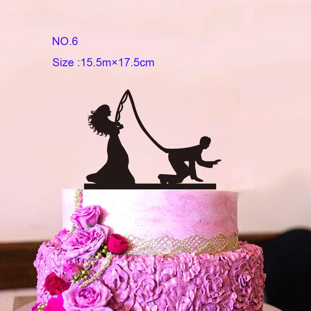 Funny Wedding Party Cake Topper Bride Groom Mr Mrs Acrylic Black Cake Toppers Mixed Sports Style Couples Cake Wedding Decoration (10)