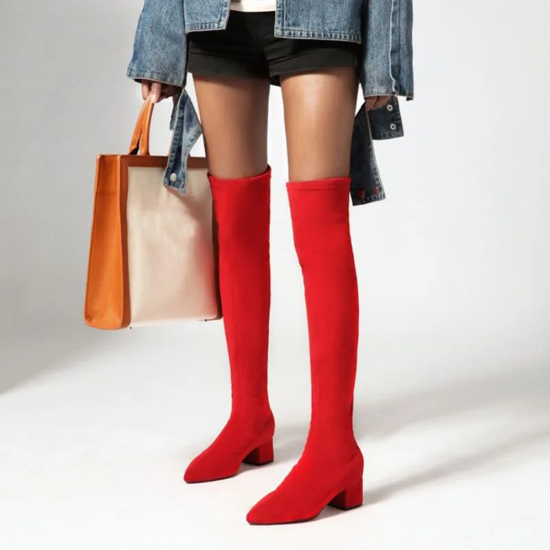 RIZABINA Size 34-43 Thigh High Boots Women Winter Keep Warm Fur Casual Shoes Women Over The Knee Pointed Toe Platform Boots