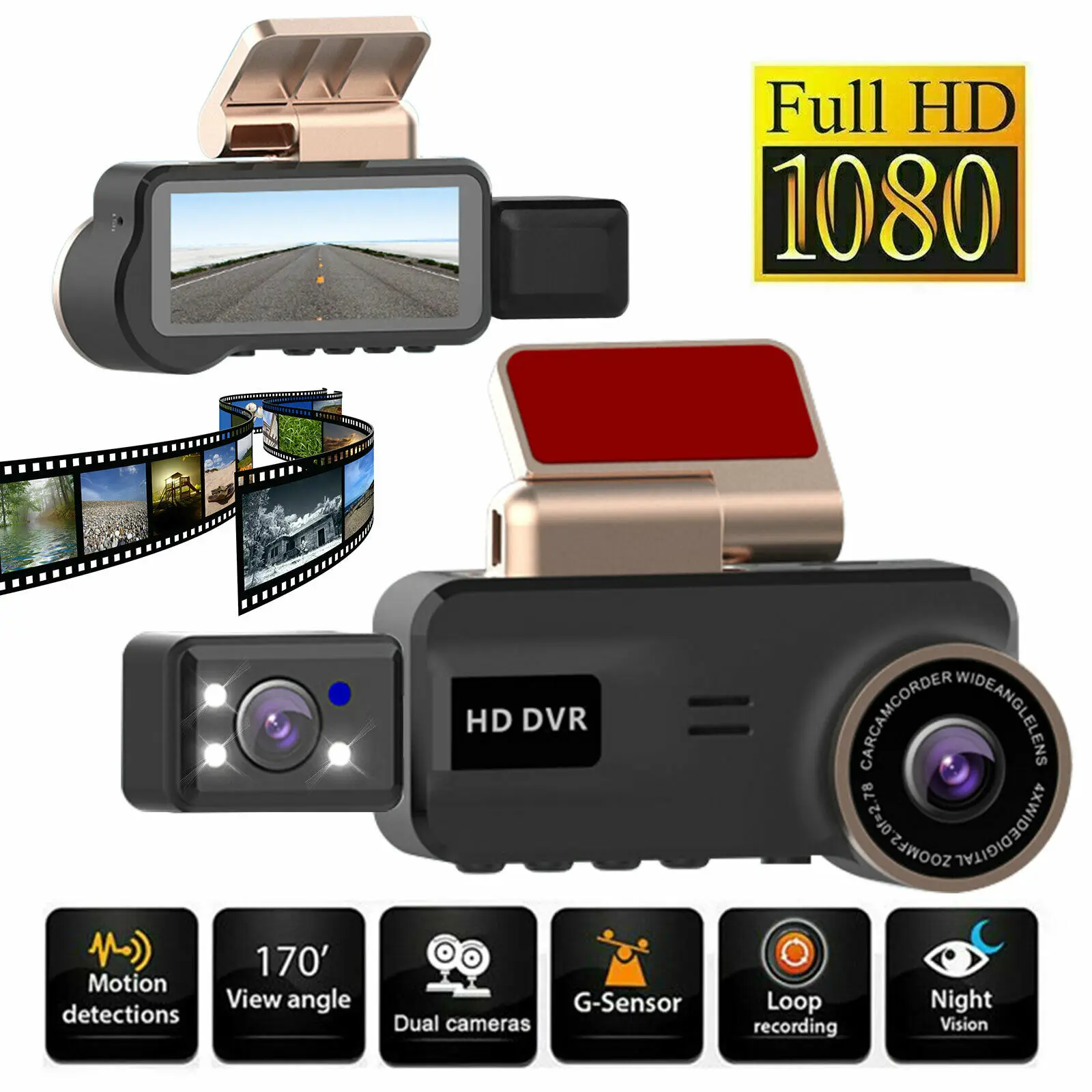 1080P Dual Lens Car DVR Dash Cam Front&Rear Video Recorder Night Vision G-Sensor 