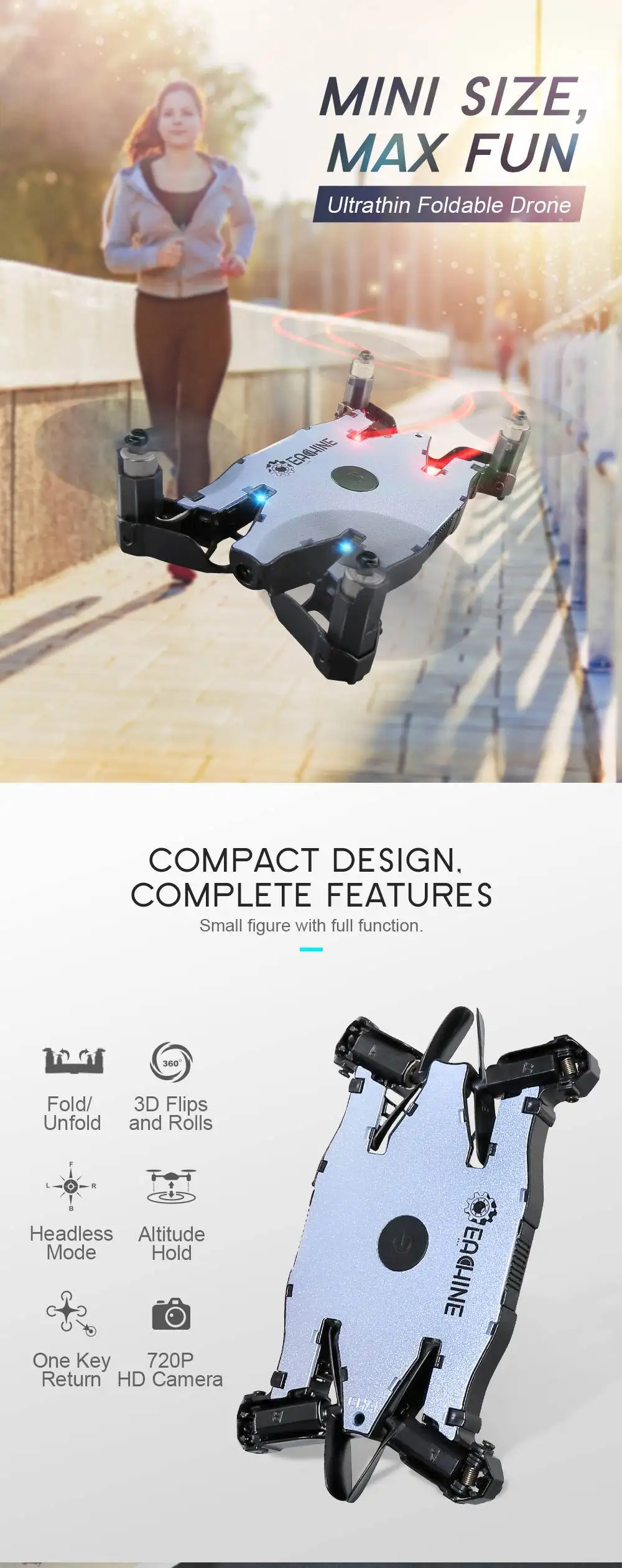 In Stock! Eachine E57 WiFi FPV Selfie Drone With 720P Camera Auto Foldable Arm Altitude Hold RC Quadcopter RTF