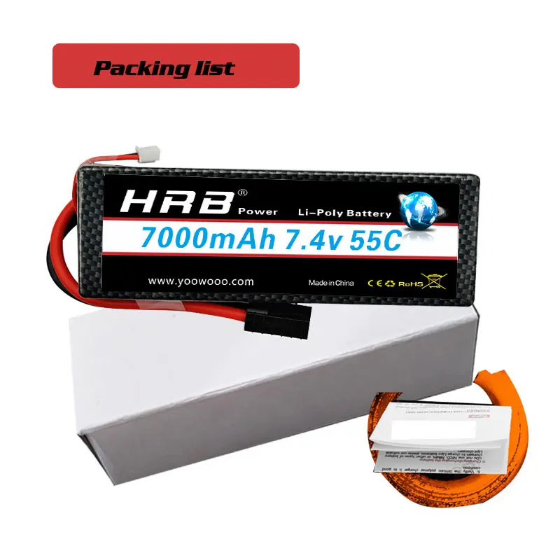 2pcs HRB 7.4V 7000mAh 55C 2S LiPo Battery Pack HardCase with Deans T Plug For Traxxas RC Car Losi Slash Buggy Boats 4x4 1/8 1/10