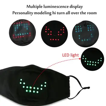 

LED Light Voice Control Luminous Face Mask Washable Masquerade Festival Party LED Display Mask 6 Patterns Adjustable Mask