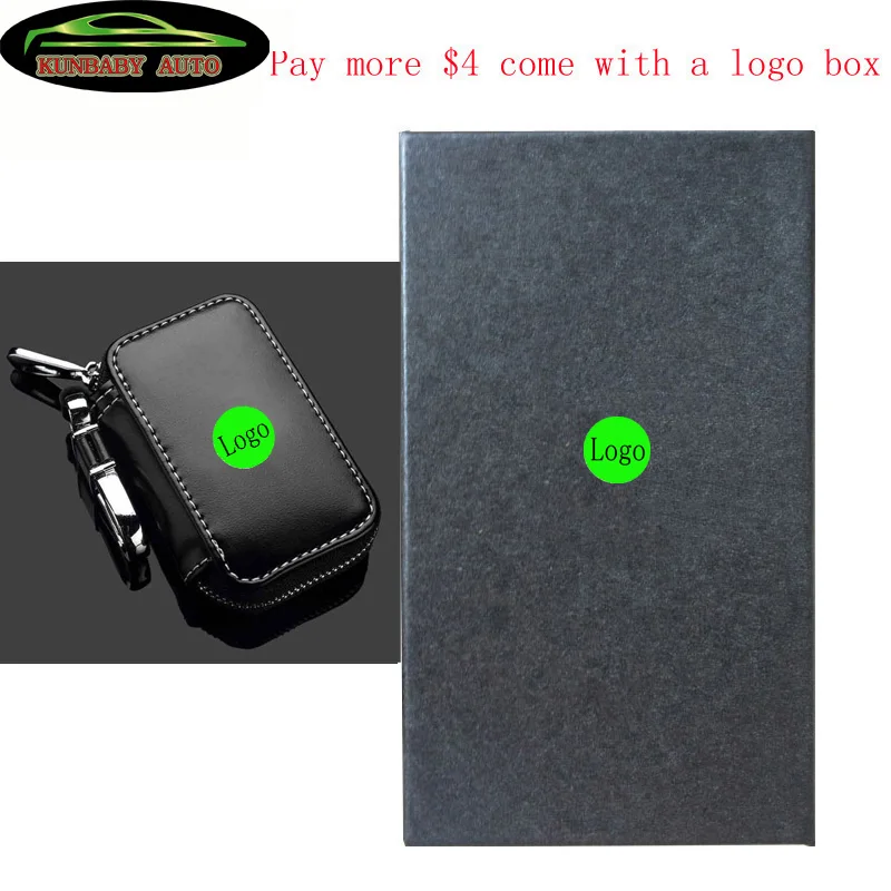 Black with logo box Черный/коричневый 10 шт./Партия натуральная кожа автомобильный чехол для ключей держатель для ключей кошелек для всех Автомобили автостайлинг автомобильные аксессуары - Название цвета: Black with logo box