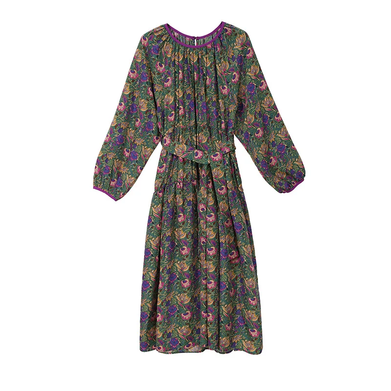 purple SuperAen, корейский стиль, модное женское платье, осень и зима, новинка, женское платье, хлопок, длинный рукав, принт, женская одежда - Цвет: purple