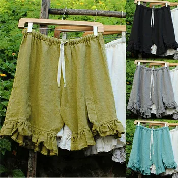 

New Hot Summer Casual Shorts Beach High Waist Short Fashion Lady Women Ruffles Solid Color Pure Loose Drawstring Regular Shorts