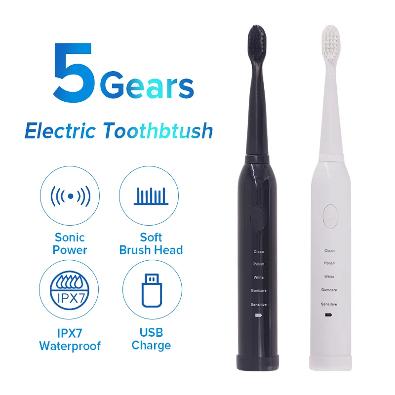 Cepillo de dientes eléctrico ultrasónico, potente, recargable por USB, lavable, blanqueamiento de dientes electrónico