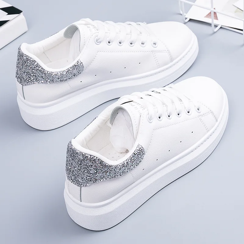Zapatillas de deporte a la moda, negras, plateadas, blancas, brillantes,  con plataforma, gruesas, informales para mujer, zapatillas de entrenamiento  para mujer, Trampki, zapatos para niñas|Zapatos vulcanizados de mujer| -  AliExpress