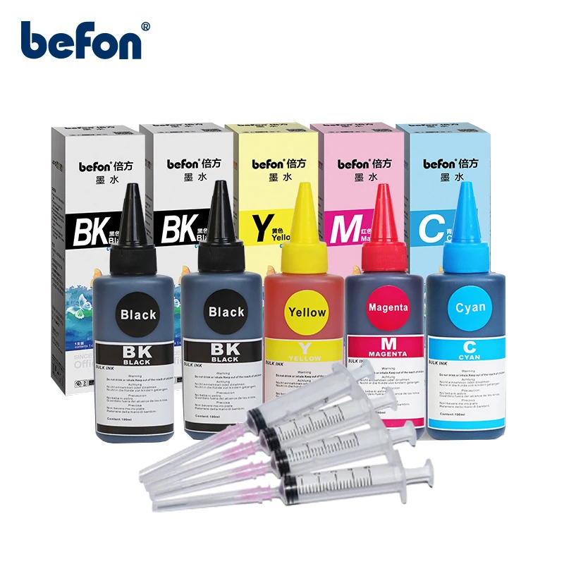 Befon 5 шт./компл. CMYK 100 мл универсальные чернила для чернил HP Canon Brother Epson Lexmark серии DELL