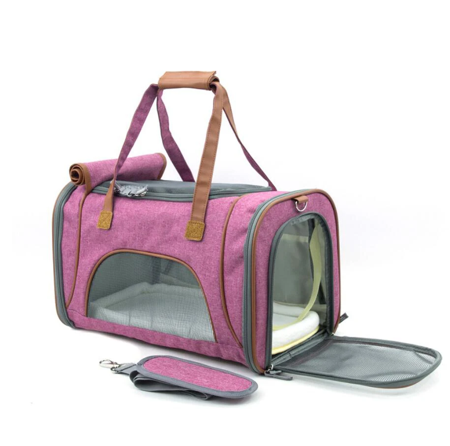 Переносная переноска для питомцев, рюкзак для питомцев, одобренный авиакомпанией, мягкая, двухсторонняя, дышащая, переноска для кошек, уличная дорожная сумка, флисовый коврик, сумки для домашних животных - Цвет: dark-pink