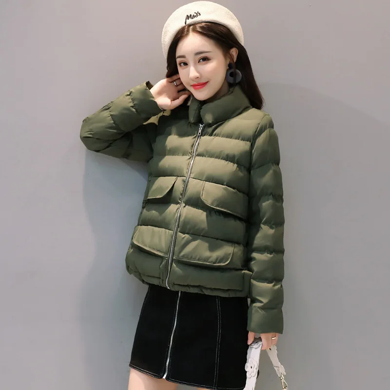 

Cotton-padded Clothes Women's Short Soft Girl Winter Coat Students Stand Collar down Coat Baseball Uniform Cotton Coat Women's K