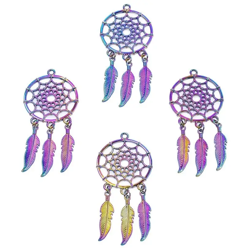 10Pcs Rainbow Alloy Charms Lucky Dreamcatcher Pendants Accessories For Jewelry Crafts DIY Necklace Earrings Bulk Item Wholesale