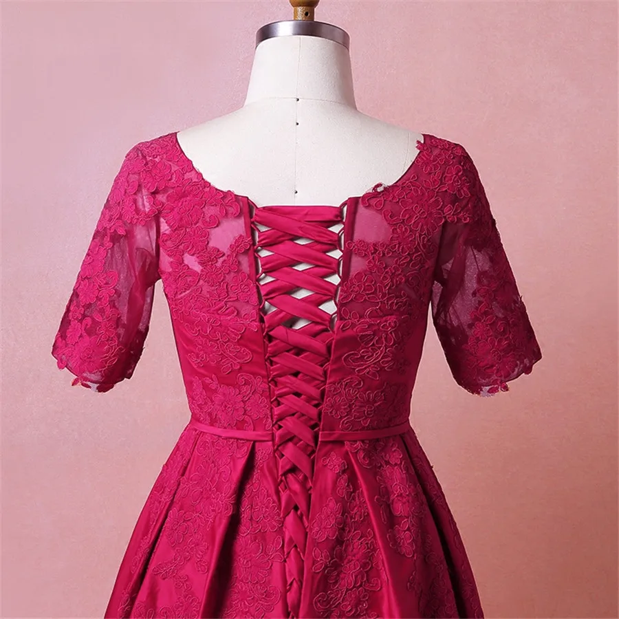 Половина рукавом вечернее платье с v-образным вырезом; Robe De Soiree T447 размера плюс кружево Длинные Для женщин Платья для вечеринок бордовый элегантное вечернее платье