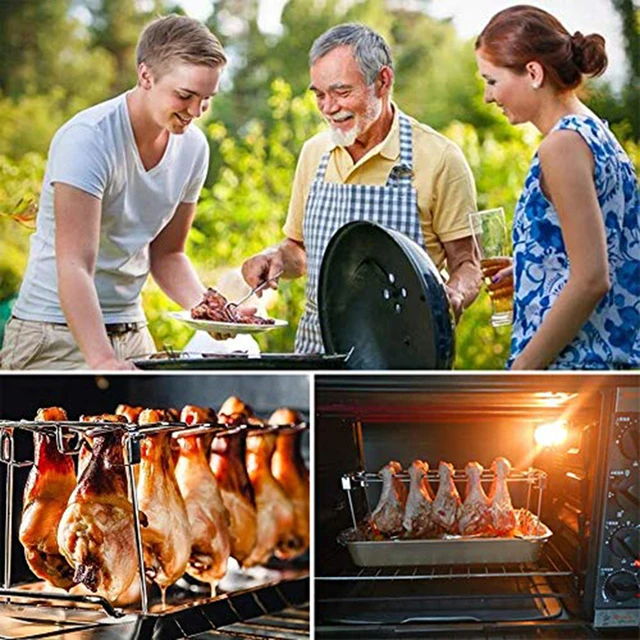 Rozsdamentes Acél Csirkeszárny Lábállvány Grilltartó Állvány Csepegtető Serpenyővel A Bbq Többcélú Csirkecomb Grill-Állványhoz - Image 3
