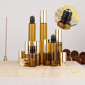 

2ml 3ml 5ml 10ml Brown Avoid Light Tube Sample Daub Matcha Color Steel Roller Ball Essential Oil Perfume Empty Bottle DW