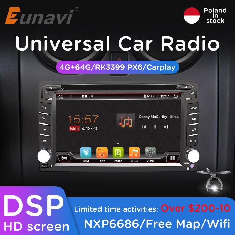 Eunavi 2 Din Android 10 автомобильный мультимедийный плеер Dvd Радио GPS навигация Авто 2din