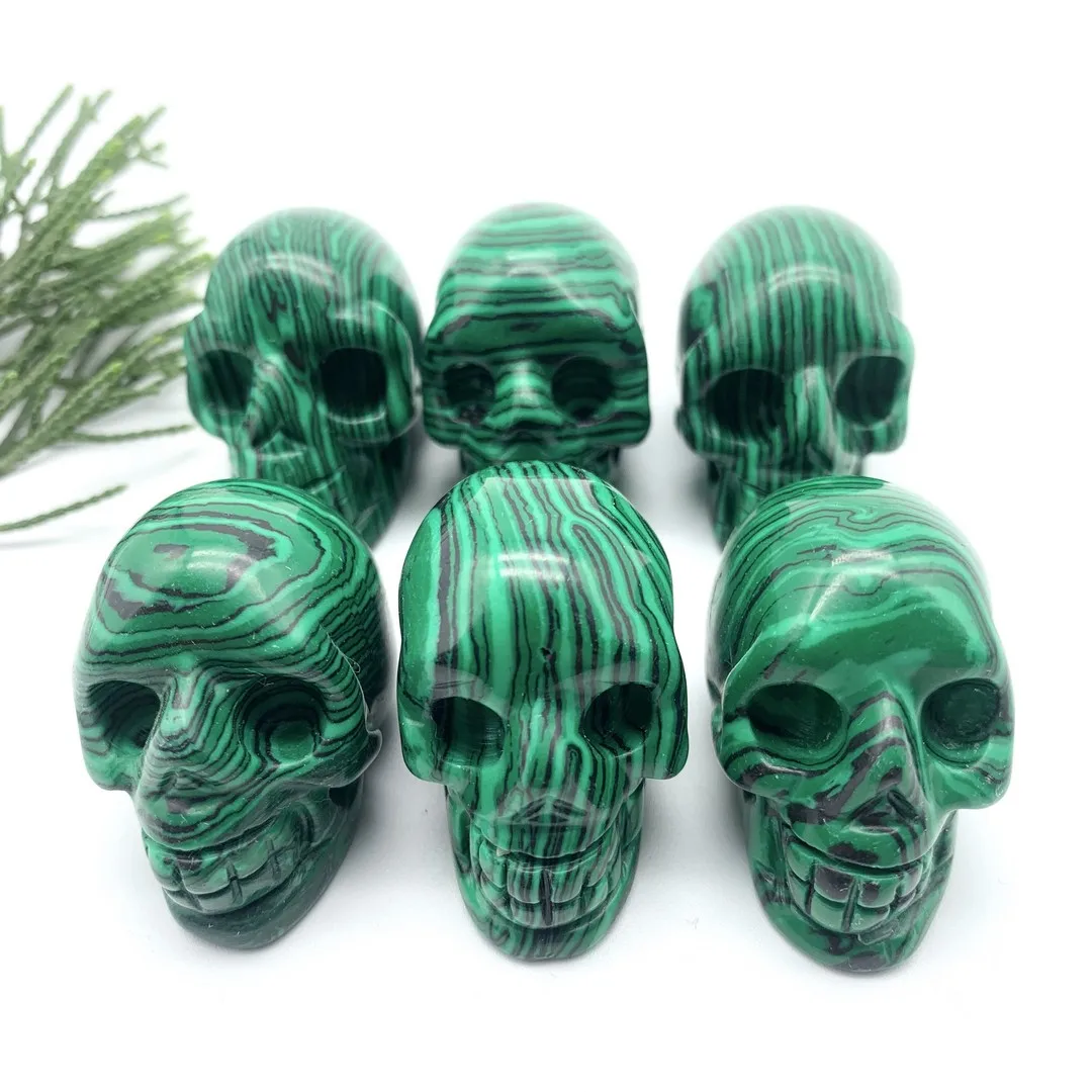 

Natural Green Malachite Quartz Ghost Head Carved Crystal Handmade Crystal Energy Home Ornaments Healing Decoration Stones