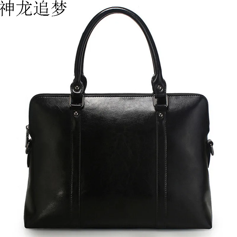 

European and American models Cowhide leather Women handbags business Totes bag portable briefcase women's 14-inch computer bag