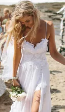 

2019 Sexy Free Shipping Sweetheart Spaghetti Strap Lace White Beach Wedding Dress A-Line Backless Bride Dress wedding dresses