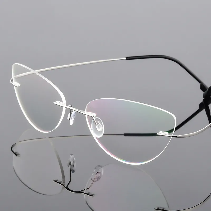 Eyeglasses frames Optical glasses Eyeglass frames Rimless Cat Eye Glasses Titanium Alloy Ultralight Male Female