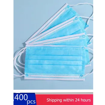 

400PCS Blue Mouth Face Mask Anti Dust Spittle Pollution Disposable Korean Style 3 Layers Melt Blown Non-woven Protection