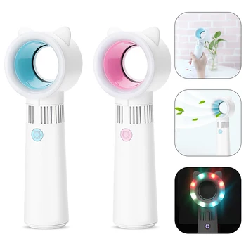 

USB Rechargeable Portable Bladeless Fan Cute Cat Handheld Mini Cooler No Leaf Handy Cooling Summer Fan with LED Light Home Gift