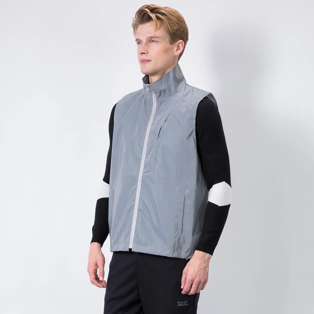 JAYCOSIN Men's Vest Reflective Unisex Women Men Harajuku Luminous Vests High Street jackets men Stand zipper pockets vest coats