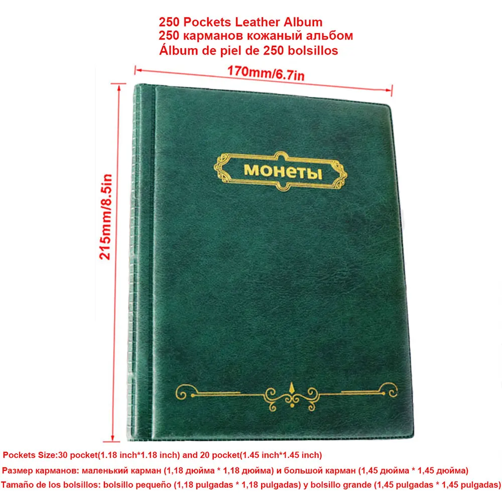 Raccoglitore Per Monete Con 250 Tasche - Album In Pelle PU Con 10 Pagine Trasparenti - Per Monete, Francobolli, Medaglie, Distintivi - 21,8 X 16,8 Cm
