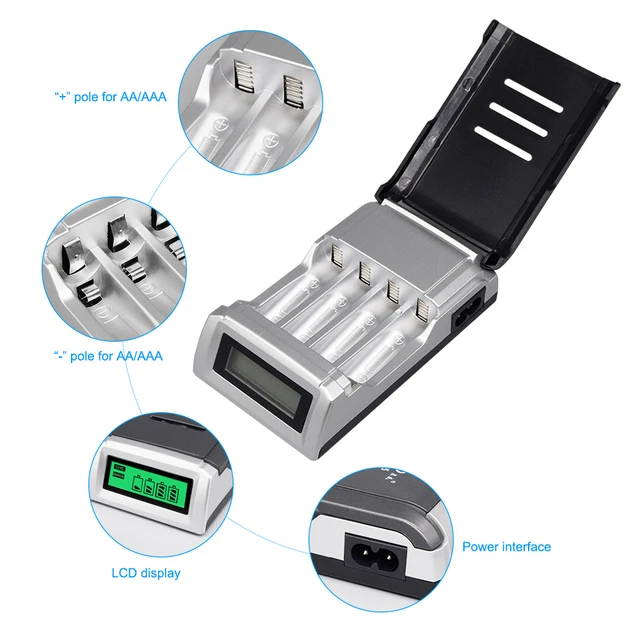 PALO 4 Slots AA AAA Battery Charger LCD Display Recharger for Rechargeable AA 2A / AAA 3A Ni-Cd Ni-Mh Batteries 1